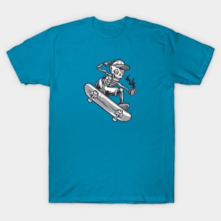Skateboarding Skeleton with Spilling Coffee T-Shirt